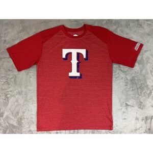 Texas Rangers Shirt Mens Large Red MLB Baseball‎ Short Sleeve Striped Tee Raglan